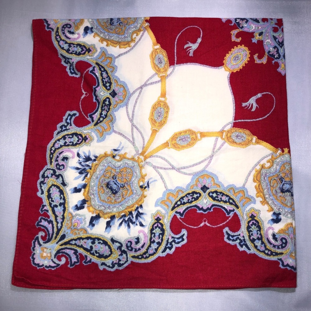 Vintage Red Paisley Equestrian Chain Square Scarf Neckerchief 19x19